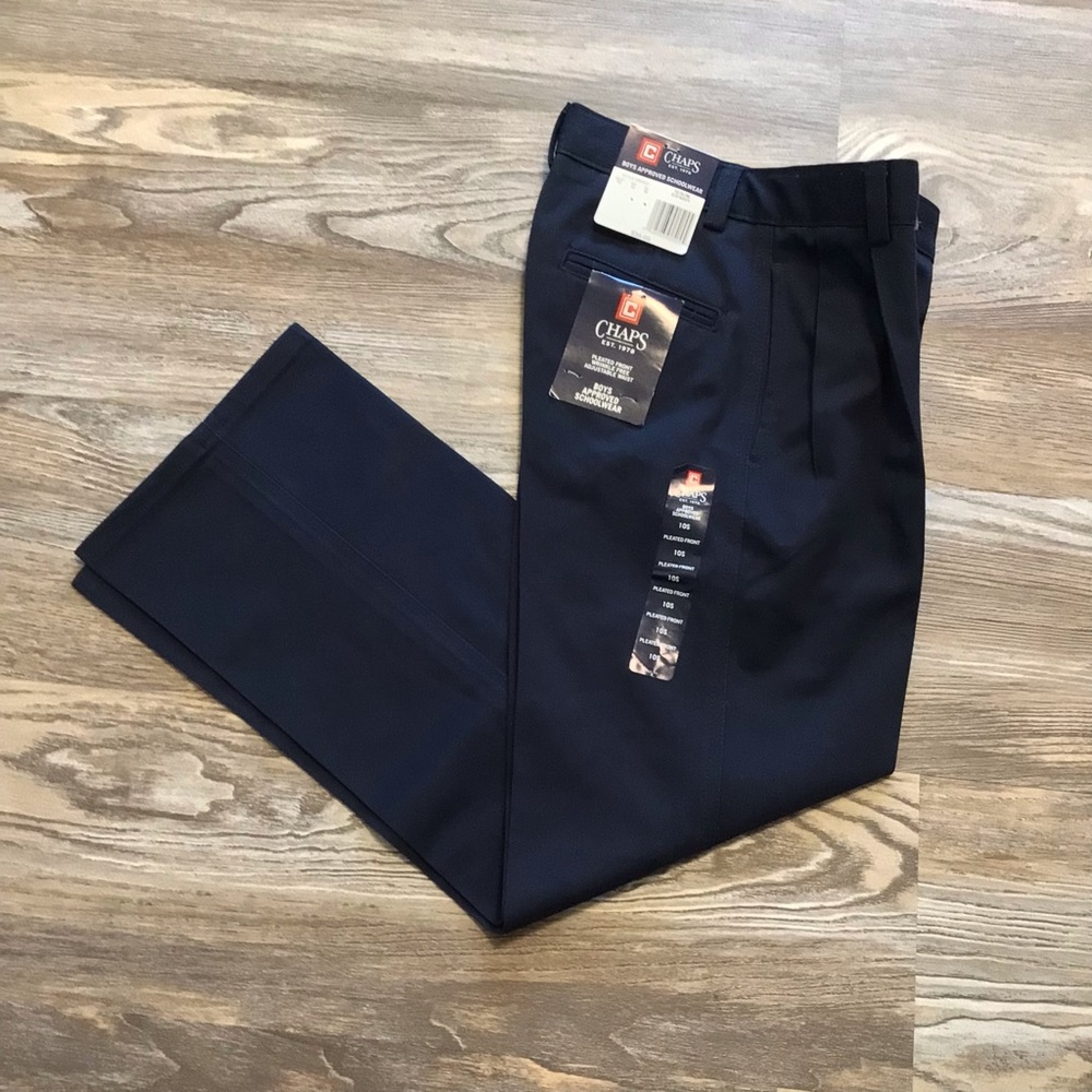 Chaps Navy Pleated Front Twill Pants Adjustable Waist 10 Slim NWT